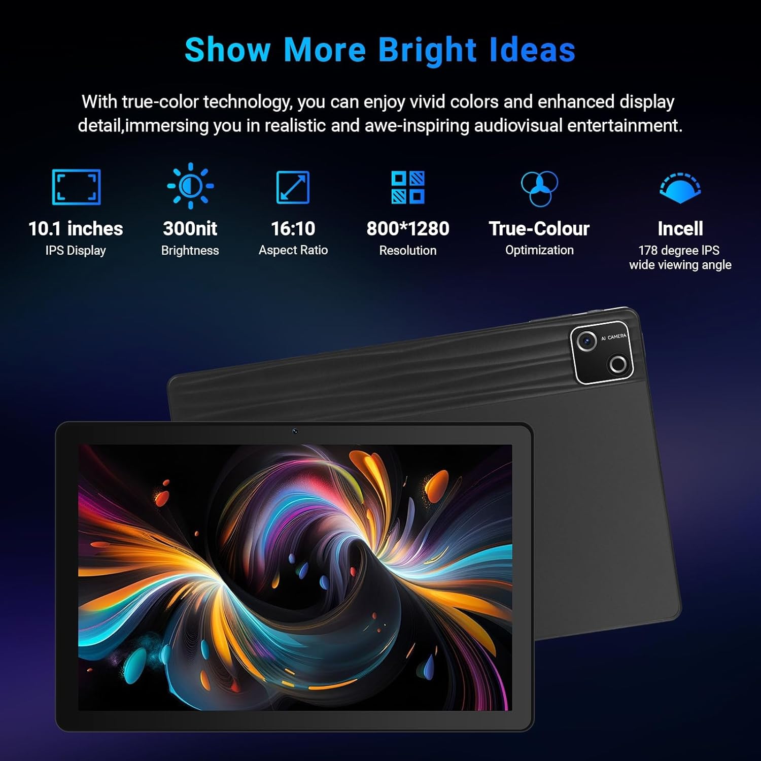 Tablet, 10 inch tablet Android 15 with Octa-core Processor, 30GB+128GB+2TB Expand, 6200mAh, 15W Fast Charge, 1280x800 HD IPS Screen, WiFi 6, BT 5.4, Dual Camera, Widevine L1 support, GMS Certified