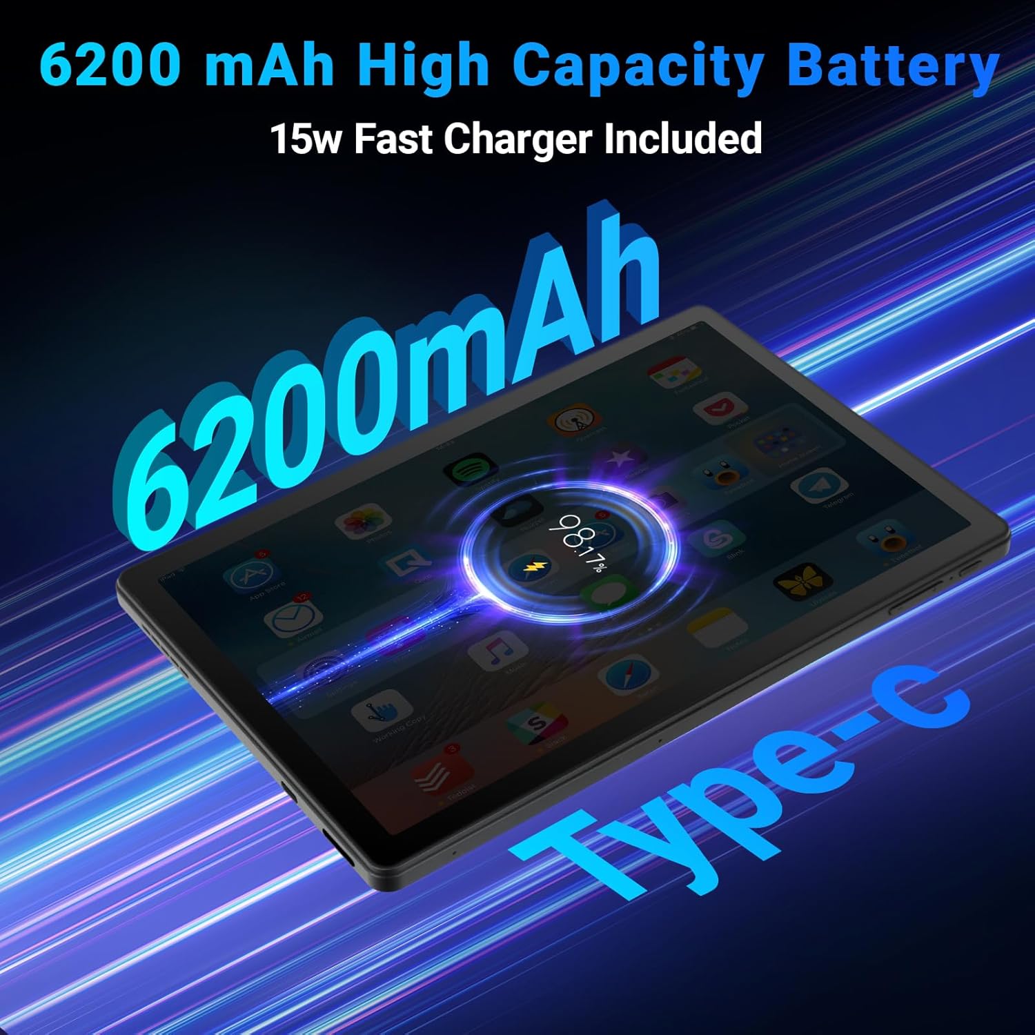 Tablet, 10 inch tablet Android 15 with Octa-core Processor, 30GB+128GB+2TB Expand, 6200mAh, 15W Fast Charge, 1280x800 HD IPS Screen, WiFi 6, BT 5.4, Dual Camera, Widevine L1 support, GMS Certified