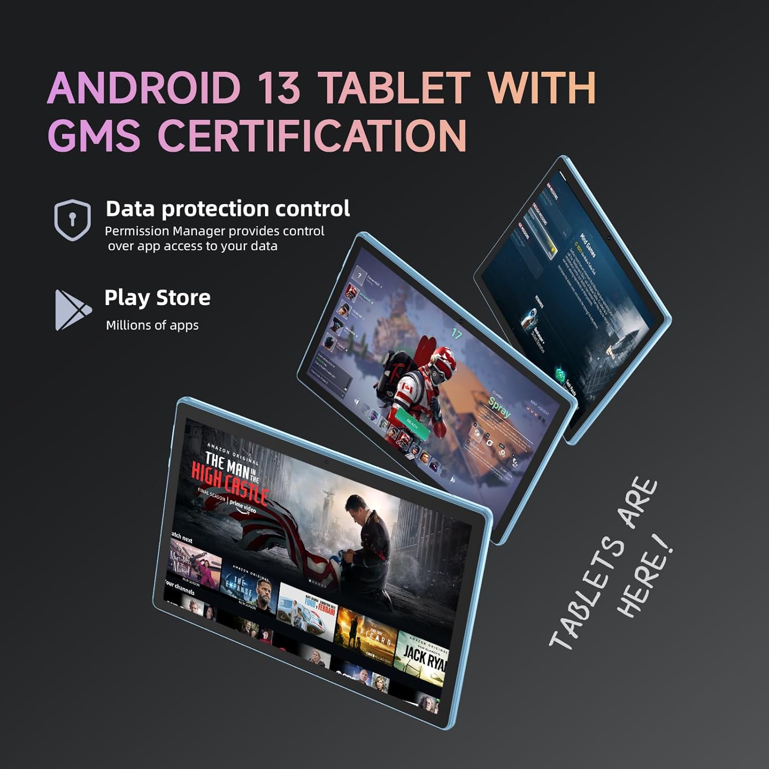 Tablet 10 inch Android 13 Tablets, 6GB RAM 64GB ROM, Quad-Core Processor, 1280x800 LCD Touch Screen, WiFi, GMS, Dual Camera, Bluetooth, 6000mAh Battery (Blue)