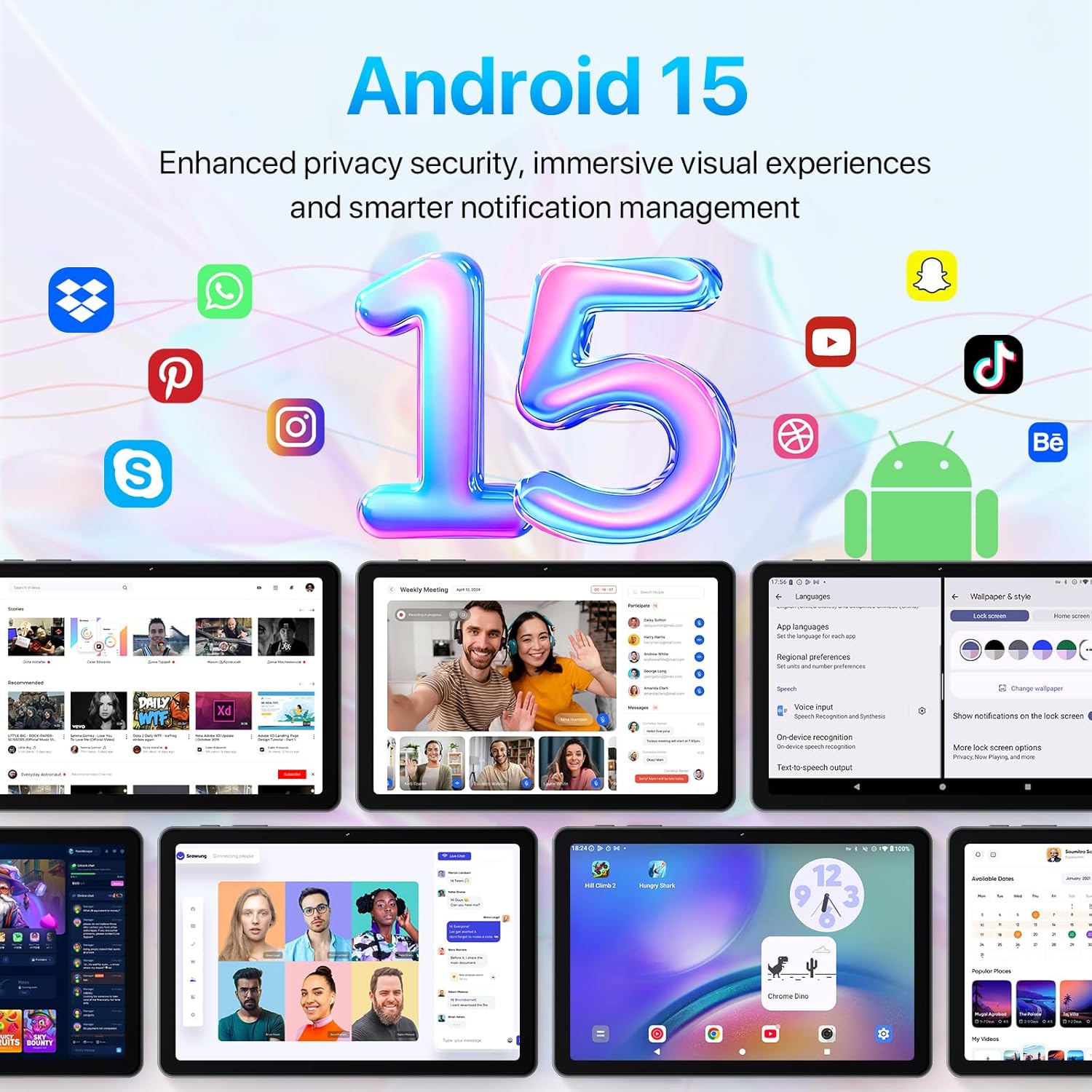 Tablet The World's First Android 15 with Gemini AI,10.1 Inch 18GB RAM 128GB ROM 2TB TF, Speed Up to 2.0 GHZ,Widevine L1,5000mAh,FM Radio,WiFi6, GPS,Bluetooth,Travel Gift,Kids Space,YT Kids