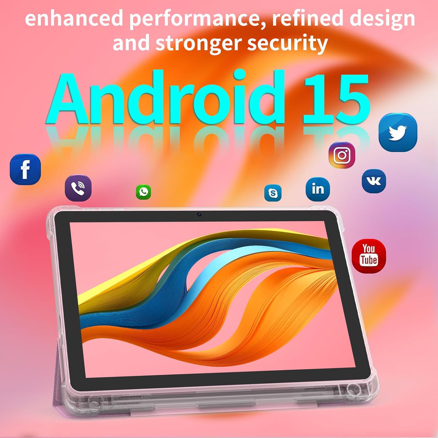 Android 15 Tablet 10 inch Tablets, 20GB RAM 128GB ROM 2TB Expand, 2.0Ghz CPU Quad-Core Processor Tablet PC with Case and Stylus, 5G WiFi6, BT5.0, 6000mAh Battery, Dual Camera, Widevine L1, GMS, Pink