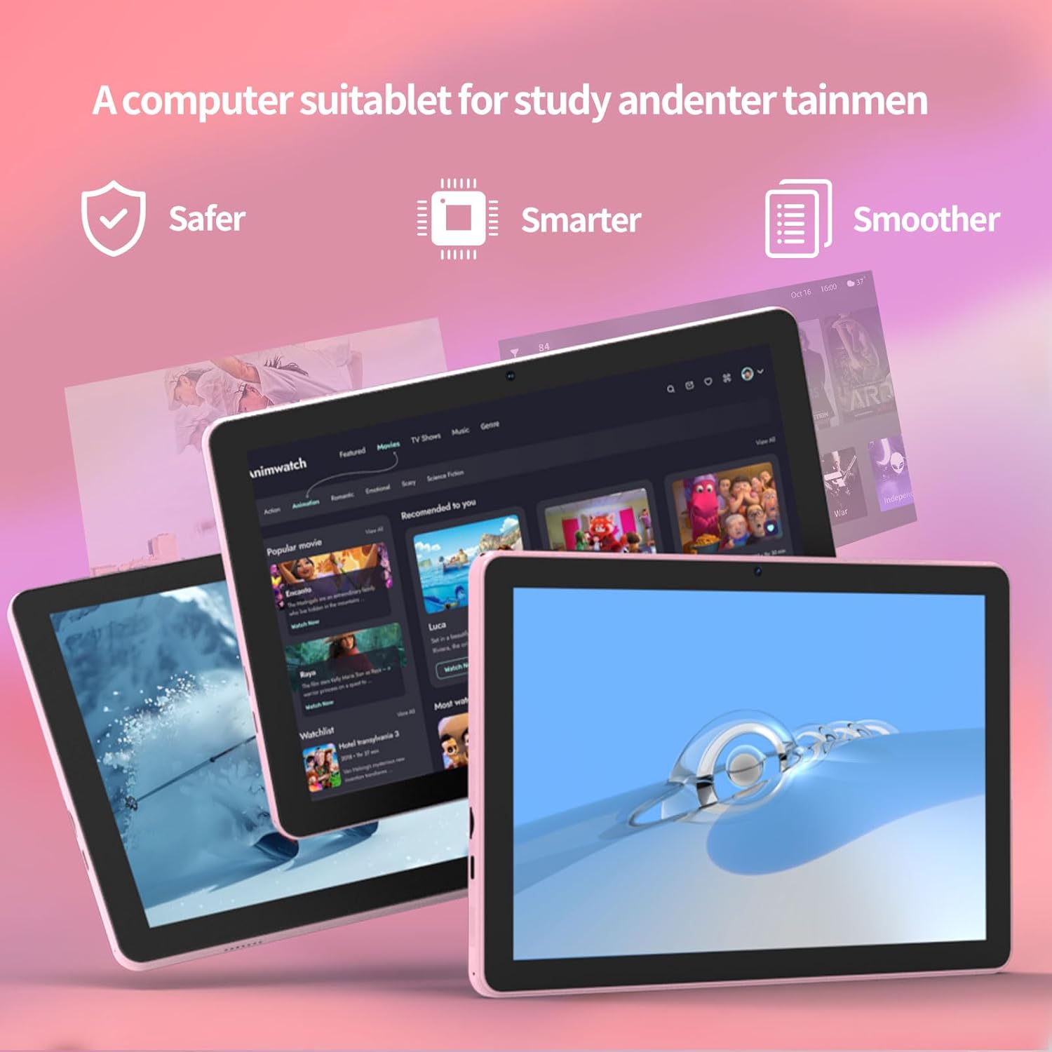 Android 15 Tablet 10 inch Tablets, 20GB RAM 128GB ROM 2TB Expand, 2.0Ghz CPU Quad-Core Processor Tablet PC with Case and Stylus, 5G WiFi6, BT5.0, 6000mAh Battery, Dual Camera, Widevine L1, GMS, Pink