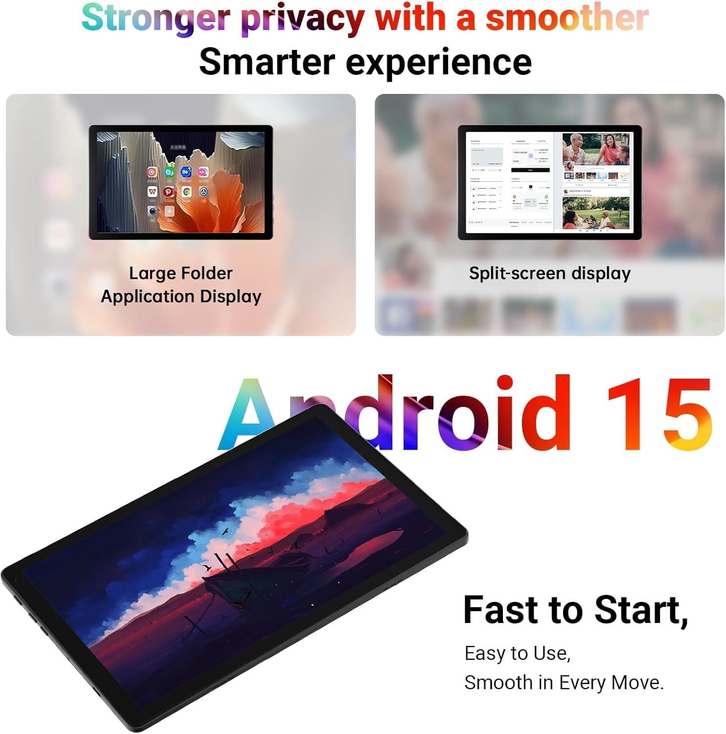 Android 15 Tablet 10 Inch, 20GB RAM 64GB ROM 1TB Expandable, Fast WiFi 6 & BT 5.4 Tablets 5-Core, HD IPS Touchscreen, 8H+ Battery, Dual Camera Portable Tablet for Kids & Adults, Gift, Streaming, Work