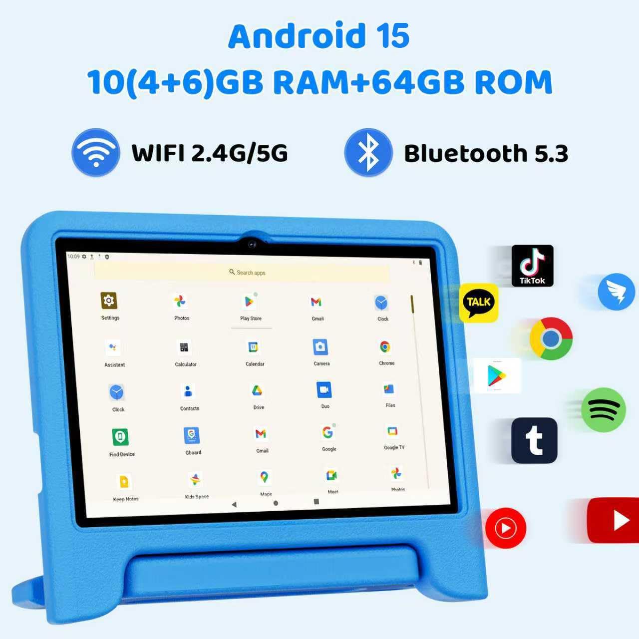 2026 Upgraded Android 15 Tablet, 10inch Kids Tablet, Octa-core CPU, 10GB+64GB+1TB Expand Tablets for Kids with Kids Space, Parental Control, 6000mAh Big Battery,Touchscreen Tableta,Blue