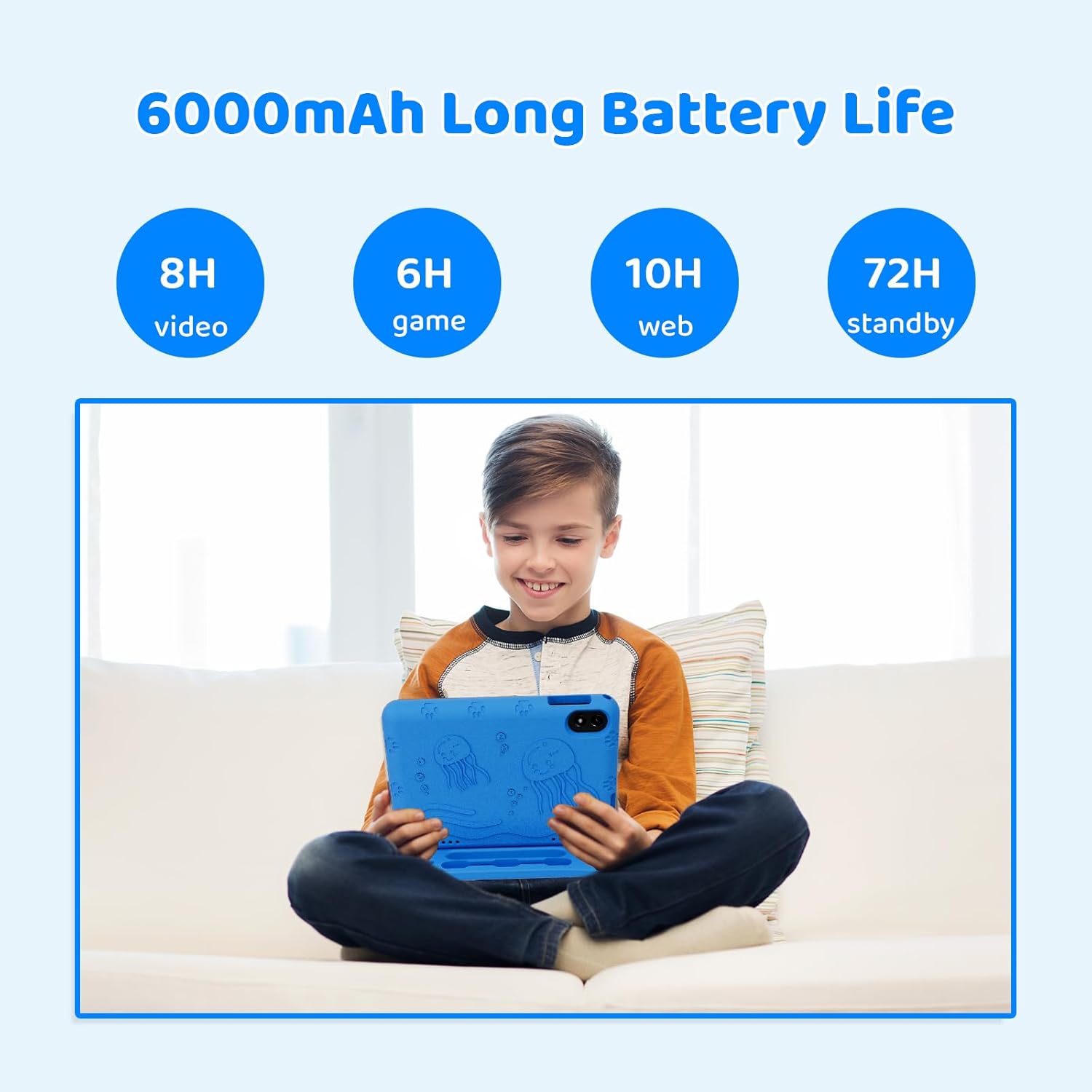 2026 Upgraded Android 15 Tablet, 10inch Kids Tablet, Octa-core CPU, 10GB+64GB+1TB Expand Tablets for Kids with Kids Space, Parental Control, 6000mAh Big Battery,Touchscreen Tableta,Blue